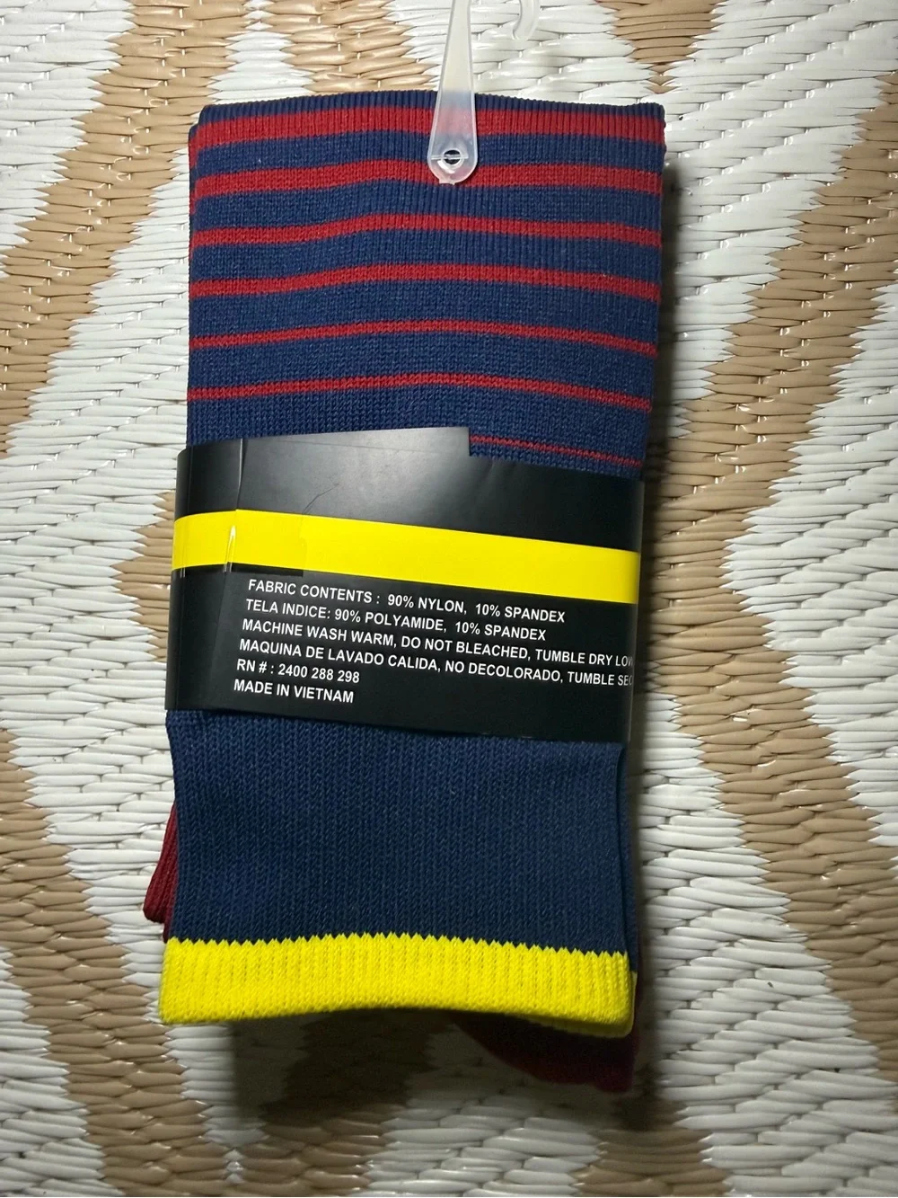 Magic Kick Athletic Socks 1 Pair One Size Red Blue Yellow Striped Nylon